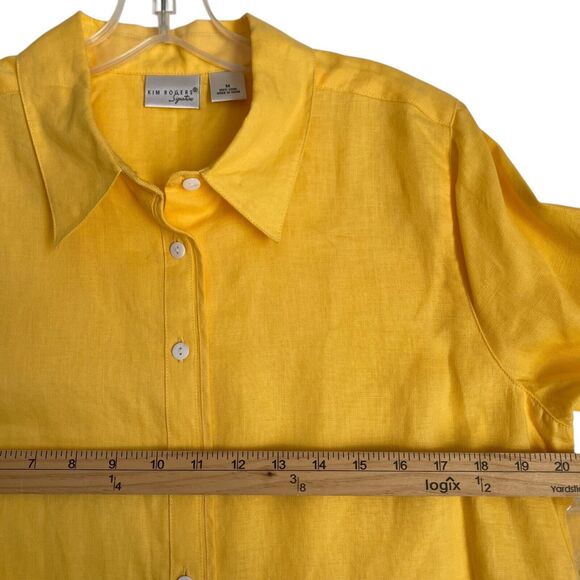 Kim Rogers Linen Shirt Top M Yellow Button Up 3/4 Sleeve Artsy Breathable Travel - Picture 4 of 7